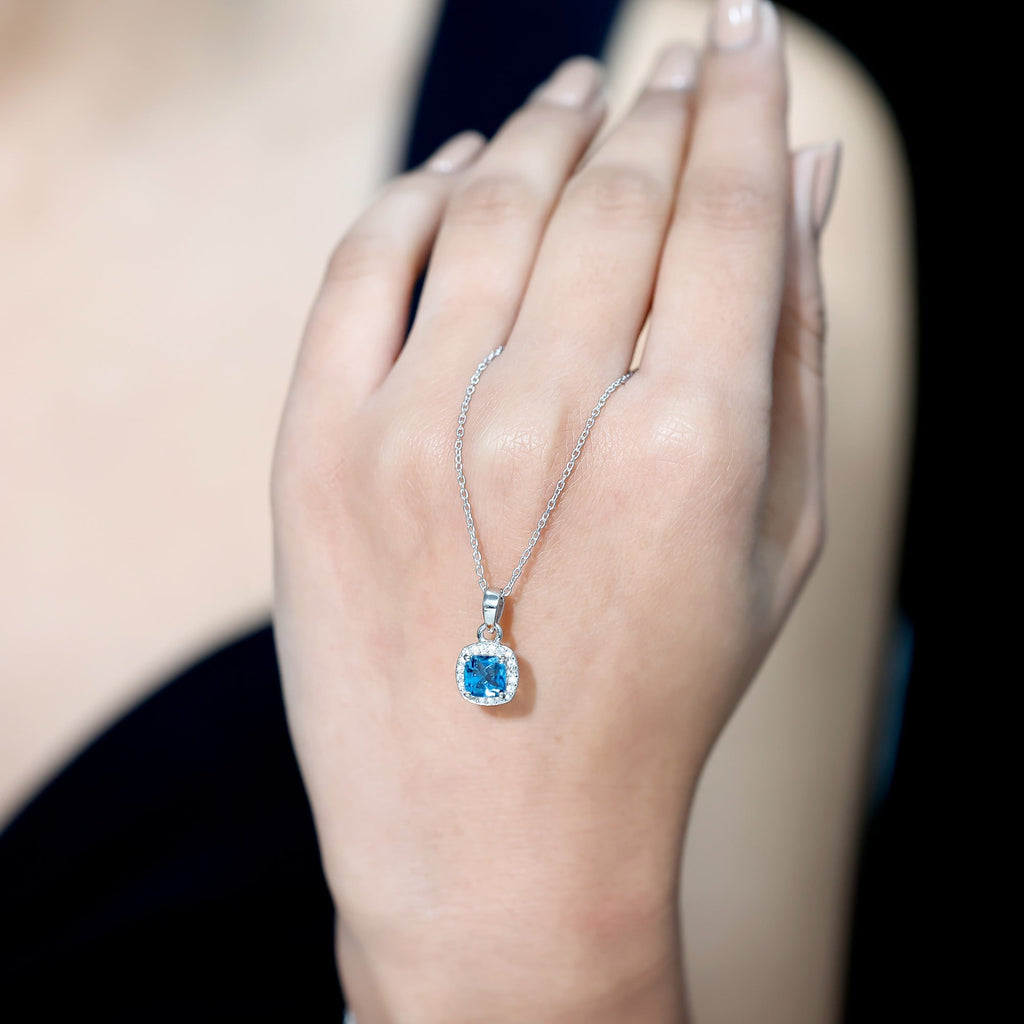 Natural 1 Carat London Blue Topaz Necklace with Chain