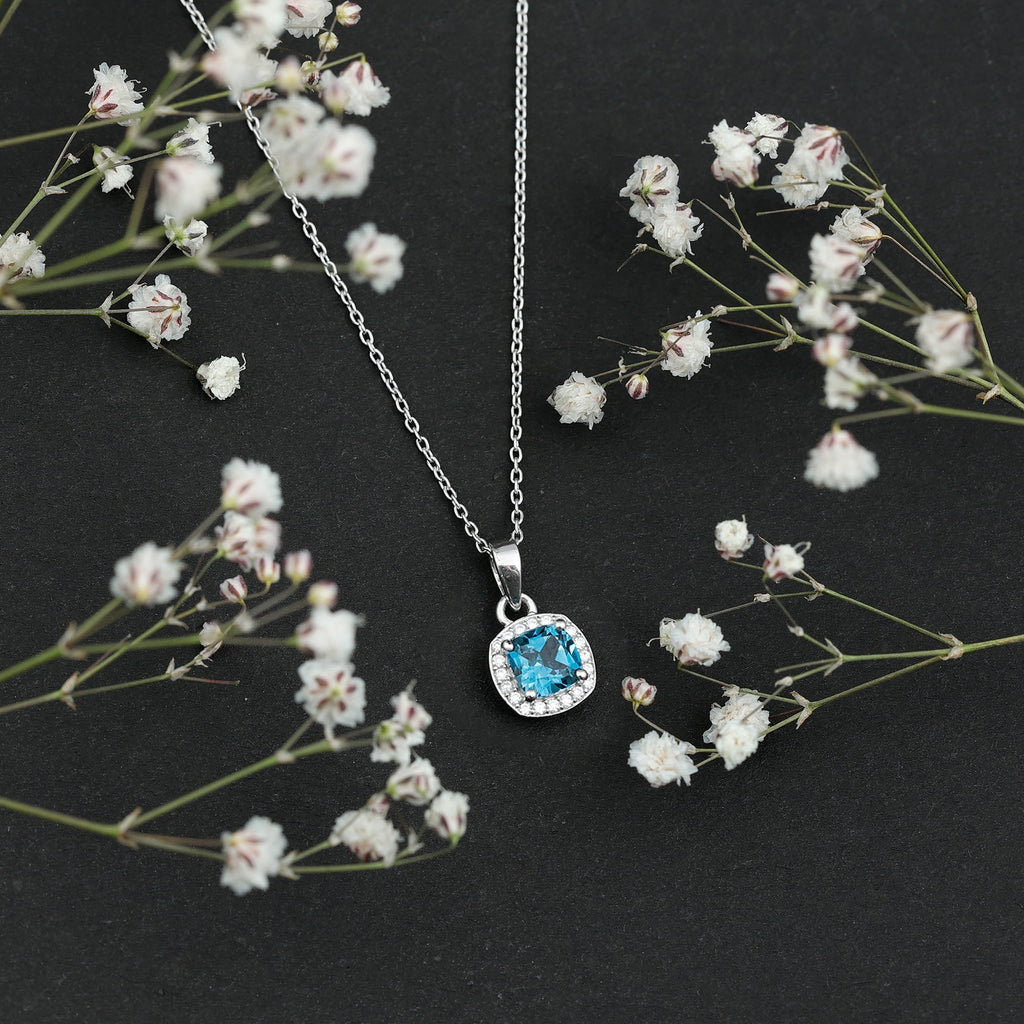 Natural 1 Carat London Blue Topaz Necklace with Chain