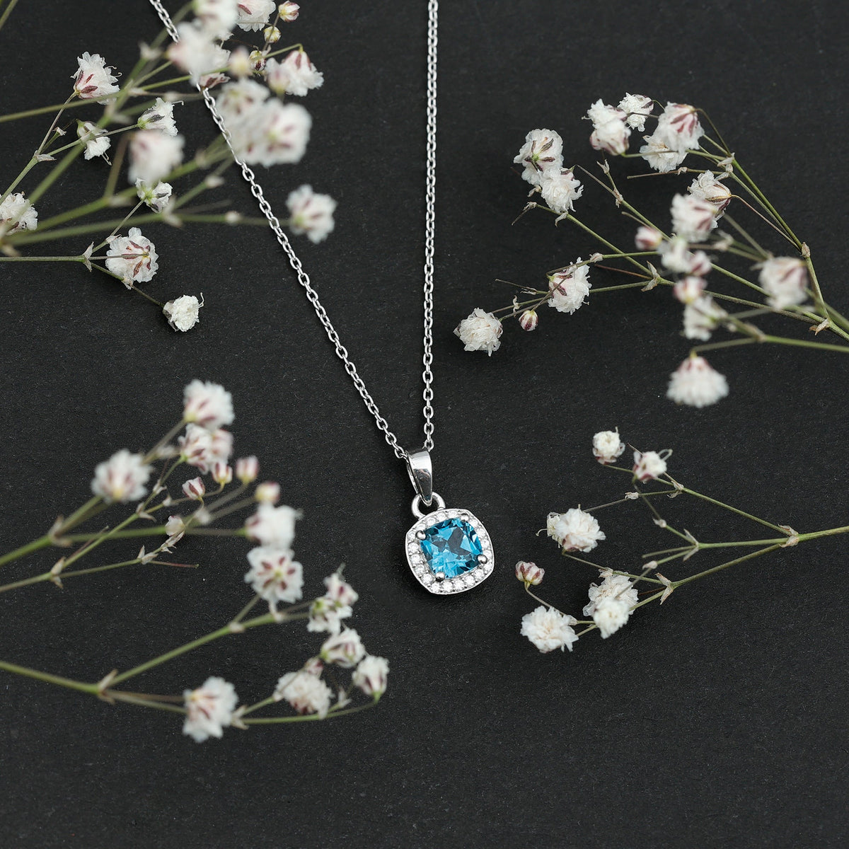 Natural 1 Carat London Blue Topaz Necklace with Chain