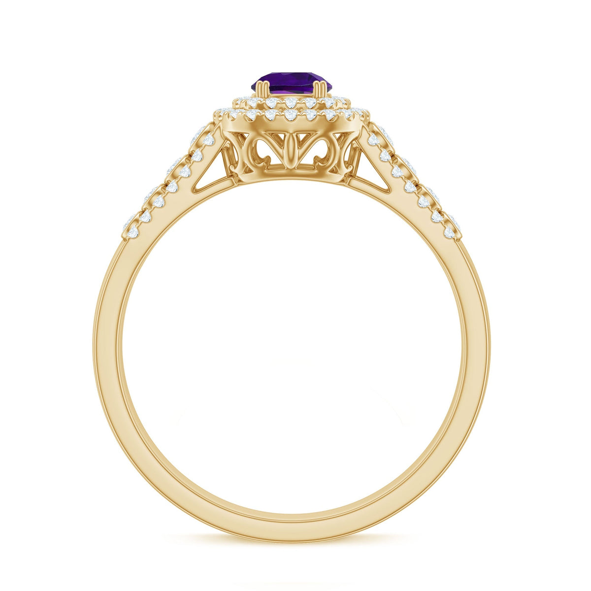 Natural 1.2 Carat Amethyst Engagement Ring with Moissanite Double Halo