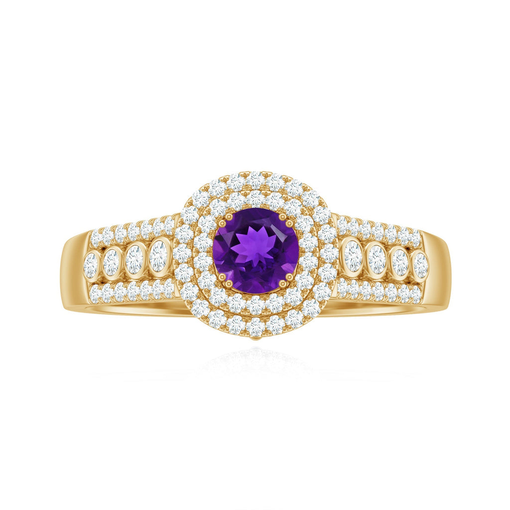 Natural 1.2 Carat Amethyst Engagement Ring with Moissanite Double Halo