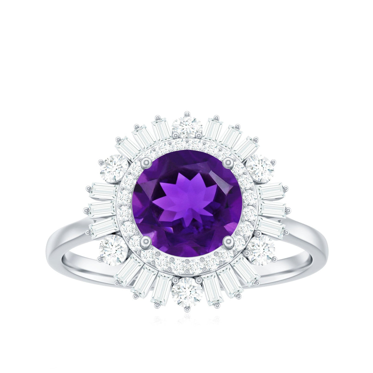 Natural 1.2 Carat Amethyst Statement Engagement Ring with Moissanite Double Halo