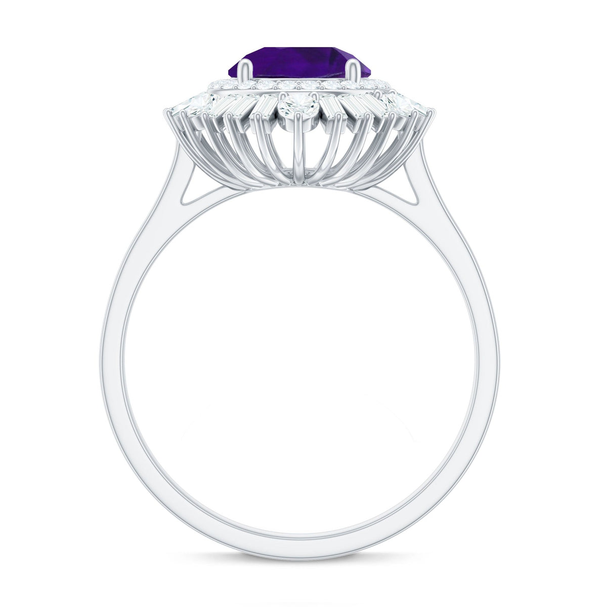 Natural 1.2 Carat Amethyst Statement Engagement Ring with Moissanite Double Halo