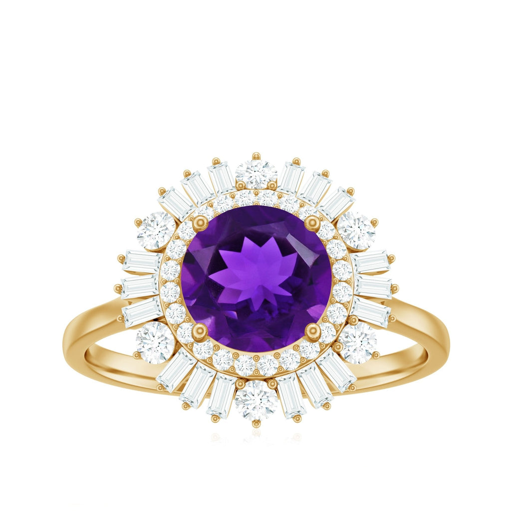 Natural 1.2 Carat Amethyst Statement Engagement Ring with Moissanite Double Halo