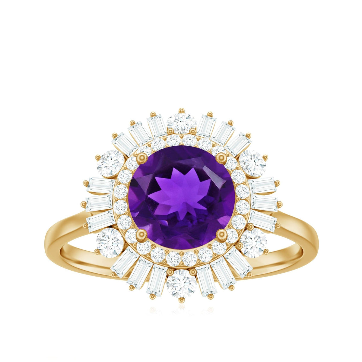 Natural 1.2 Carat Amethyst Statement Engagement Ring with Moissanite Double Halo