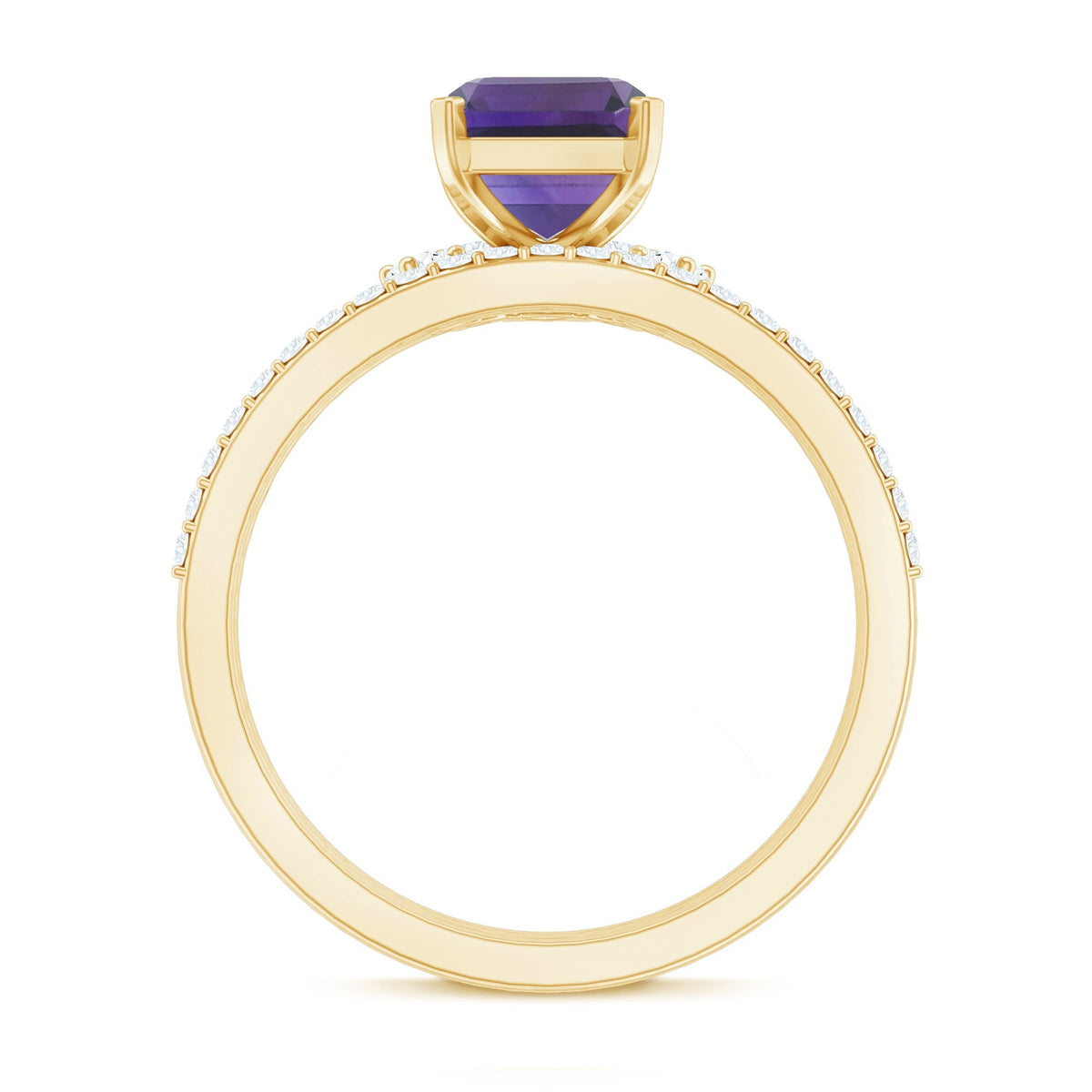 Natural 1.4 Carat Amethyst 3 Piece Bridal Ring Set with Diamond