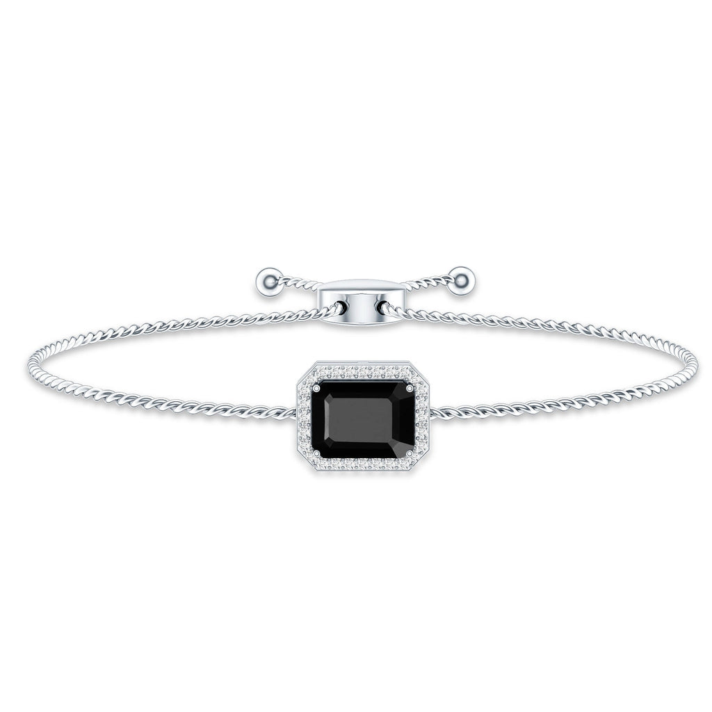 Natural 1.8 Carat Emerald Cut Black Onyx Bolo Bracelet with Diamond Halo