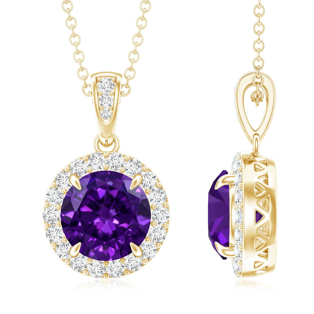 Natural 2 Carat Amethyst Pendant Necklace with Diamond Halo