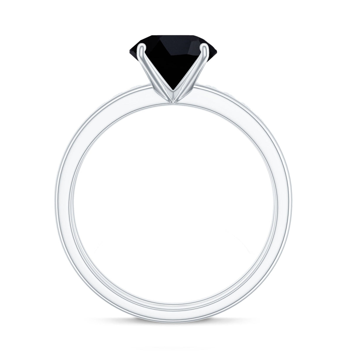 Natural 2 Carat Black Onyx Solitaire Engagement Rings with Diamond Enhancer