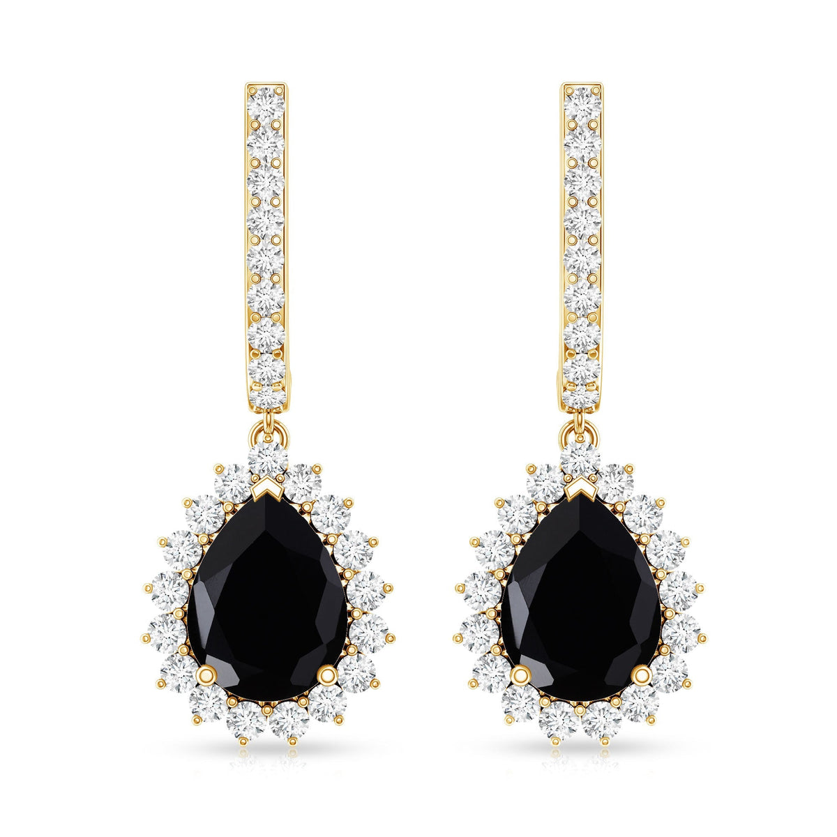 Natural 2 Carat Black Spinel Teardrop Earrings with Moissanite Halo