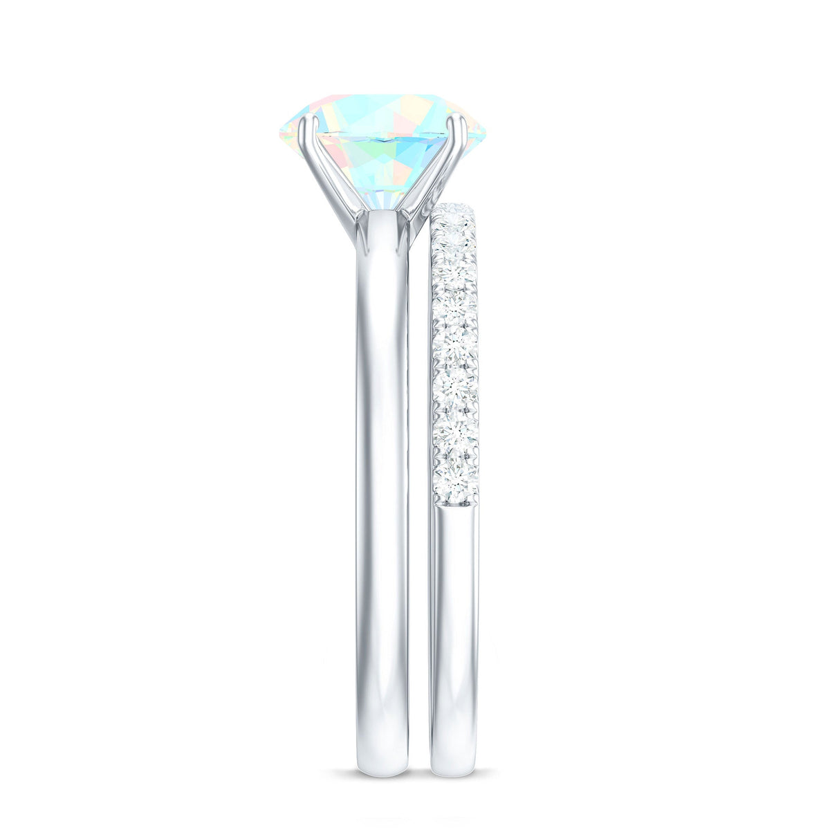 Natural 2 Carat Ethiopian Opal Diamond Solitaire Engagement Wedding Ring Set