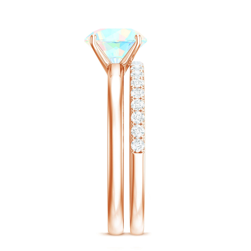 Natural 2 Carat Ethiopian Opal Diamond Solitaire Engagement Wedding Ring Set