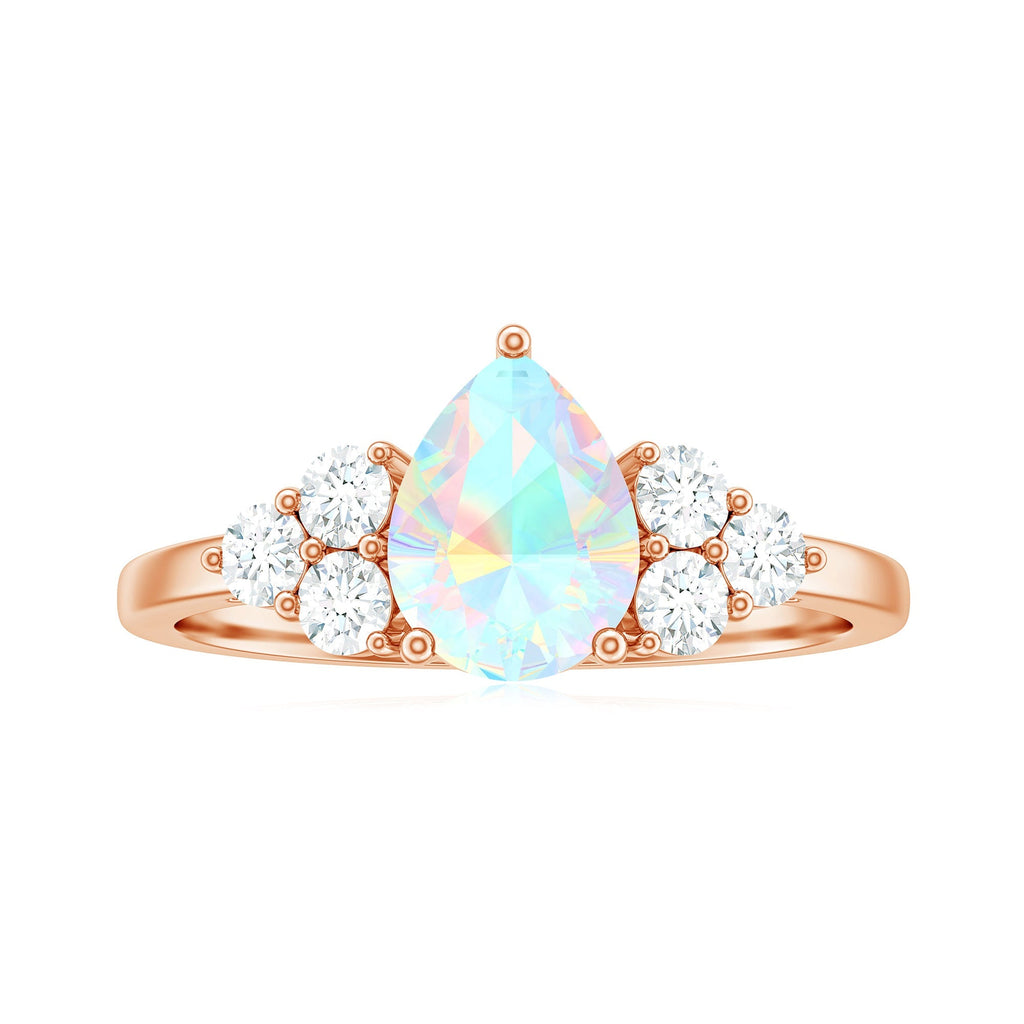 Natural 2 Carat Ethiopian Opal Pear Shaped Engagement Ring with Diamond Trio