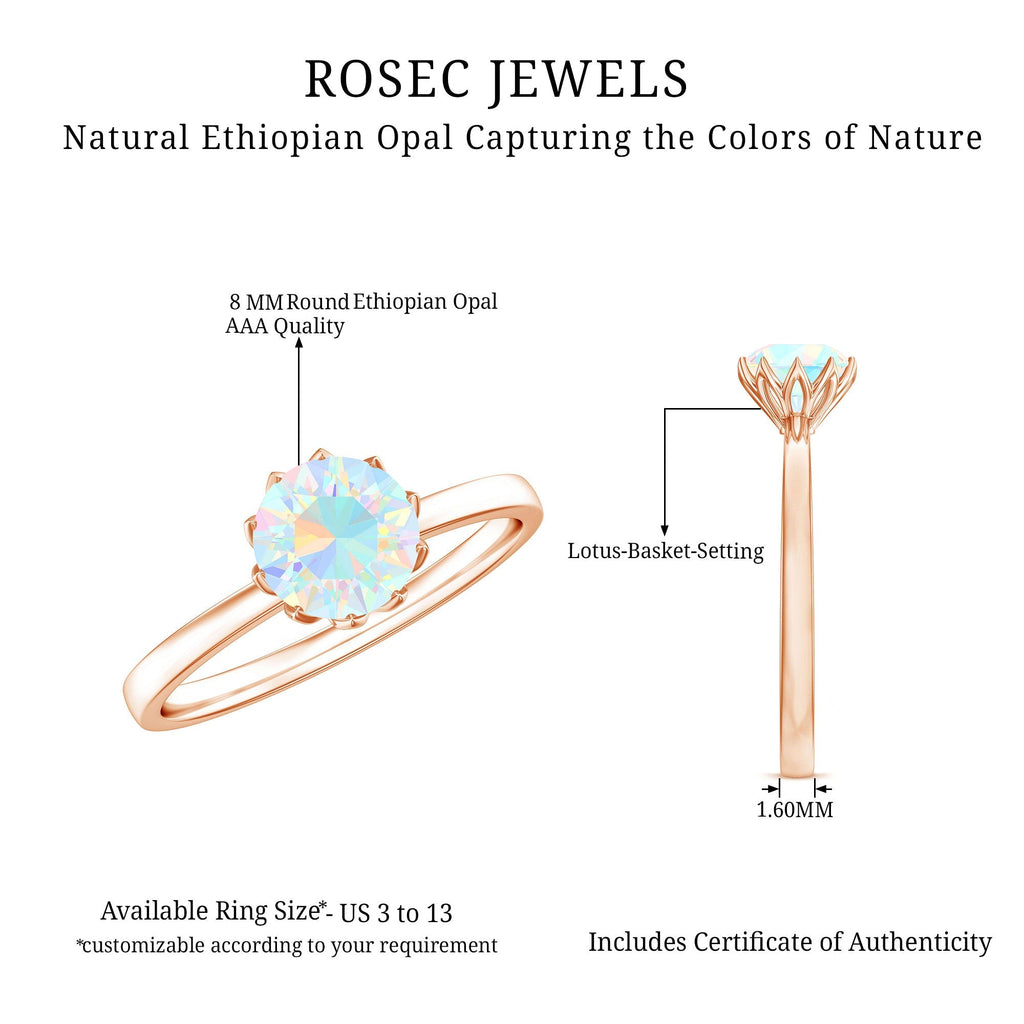 Natural 2 Cart Ethiopian Opal Engagement Ring in Lotus Basket Setting