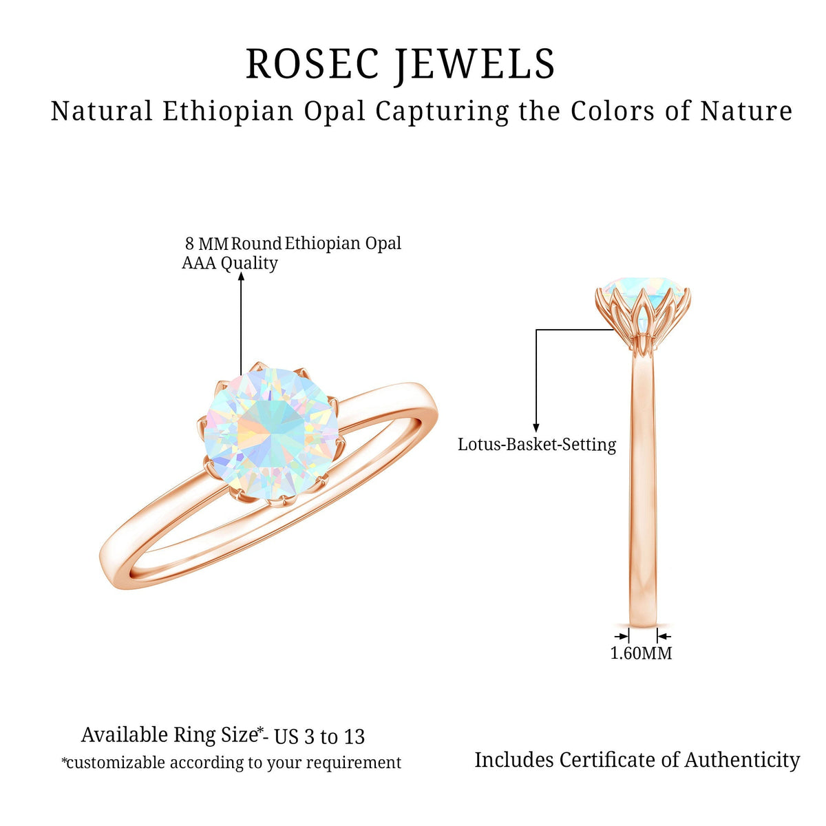 Natural 2 Cart Ethiopian Opal Engagement Ring in Lotus Basket Setting