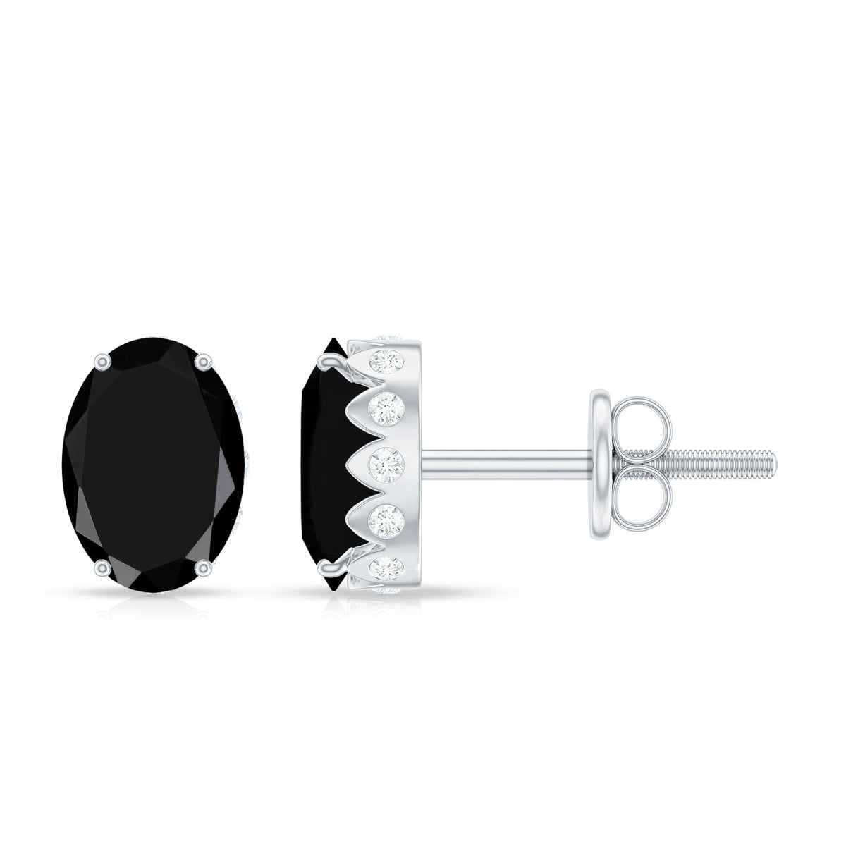 Natural 2.2 Carat Oval Black Onyx Earrings with Diamond