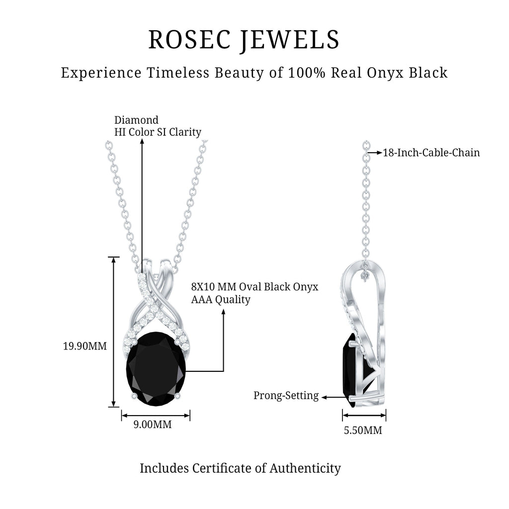 Natural 2.5 Carat Oval Black Onyx Pendant Necklace with Diamond