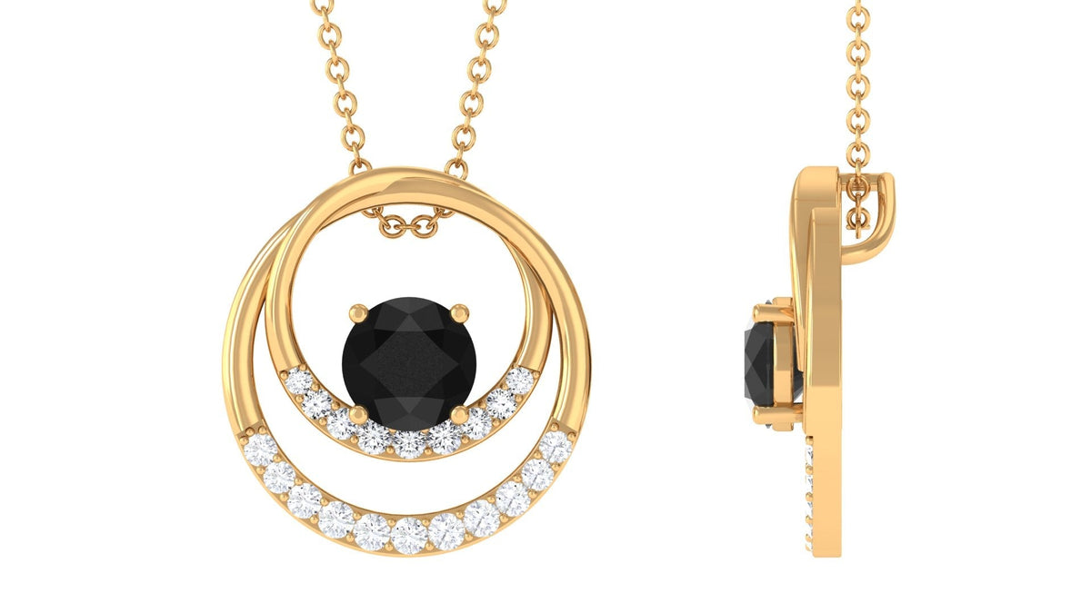Natural 2.6 Carat Black Spinel Double Circle Necklace with Diamond
