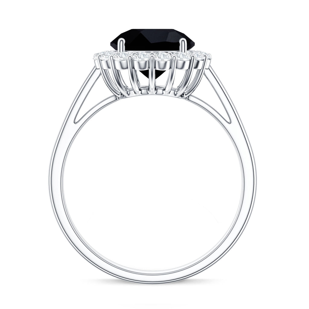 Natural 2.6 Carat Black Spinel Engagement Ring with Diamond Halo