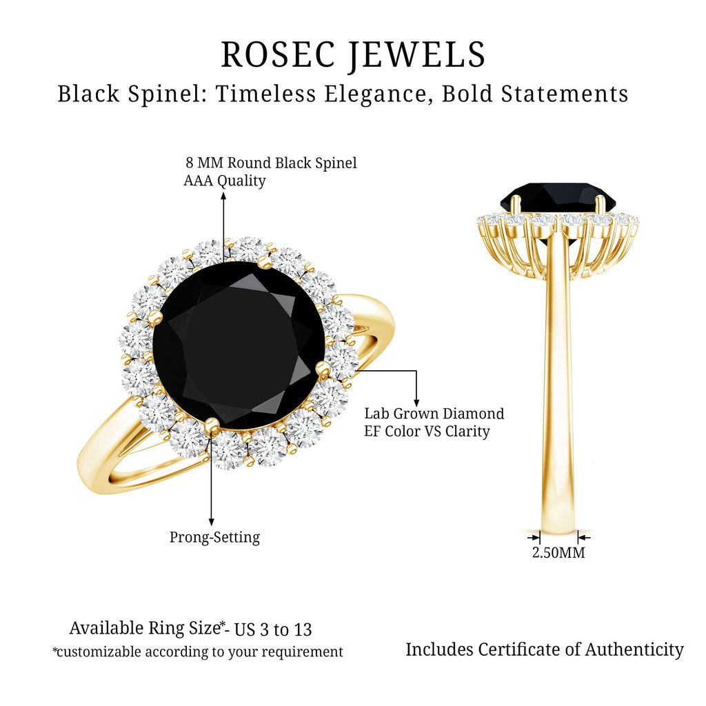 Natural 2.6 Carat Black Spinel Engagement Ring with Diamond Halo