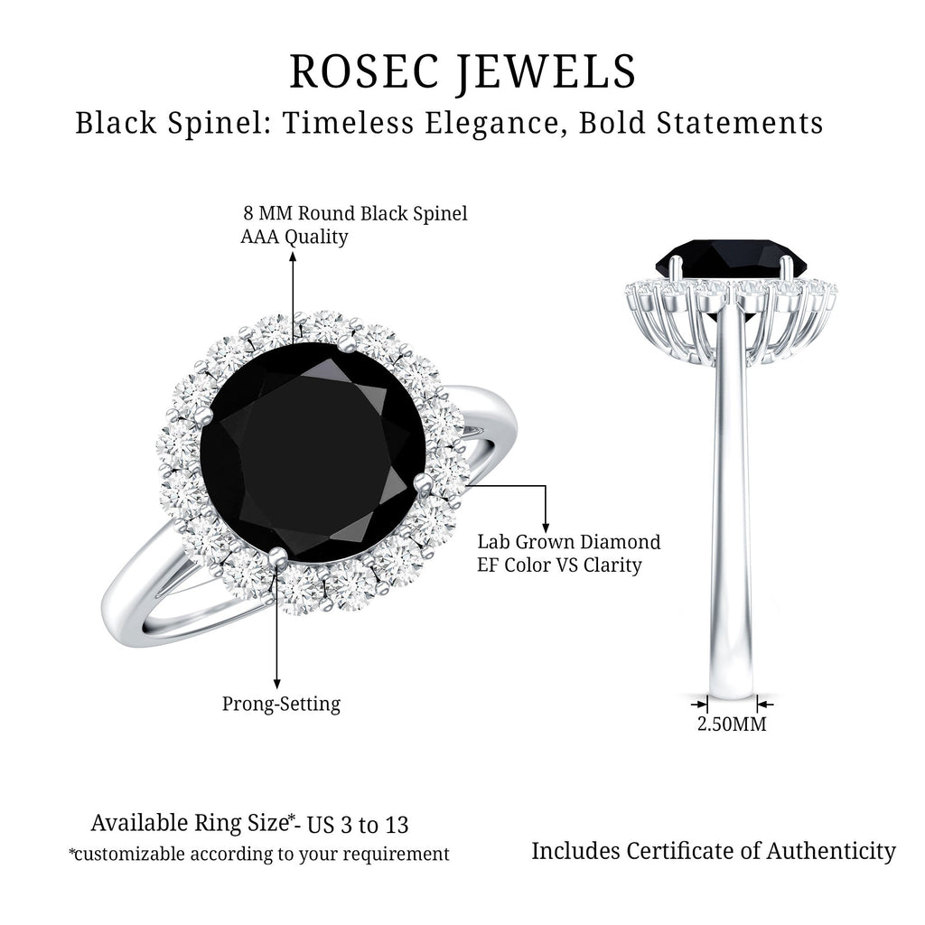 Natural 2.6 Carat Black Spinel Engagement Ring with Diamond Halo