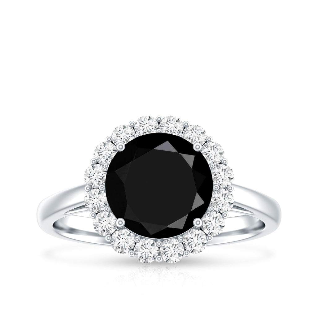 Natural 2.6 Carat Black Spinel Engagement Ring with Diamond Halo