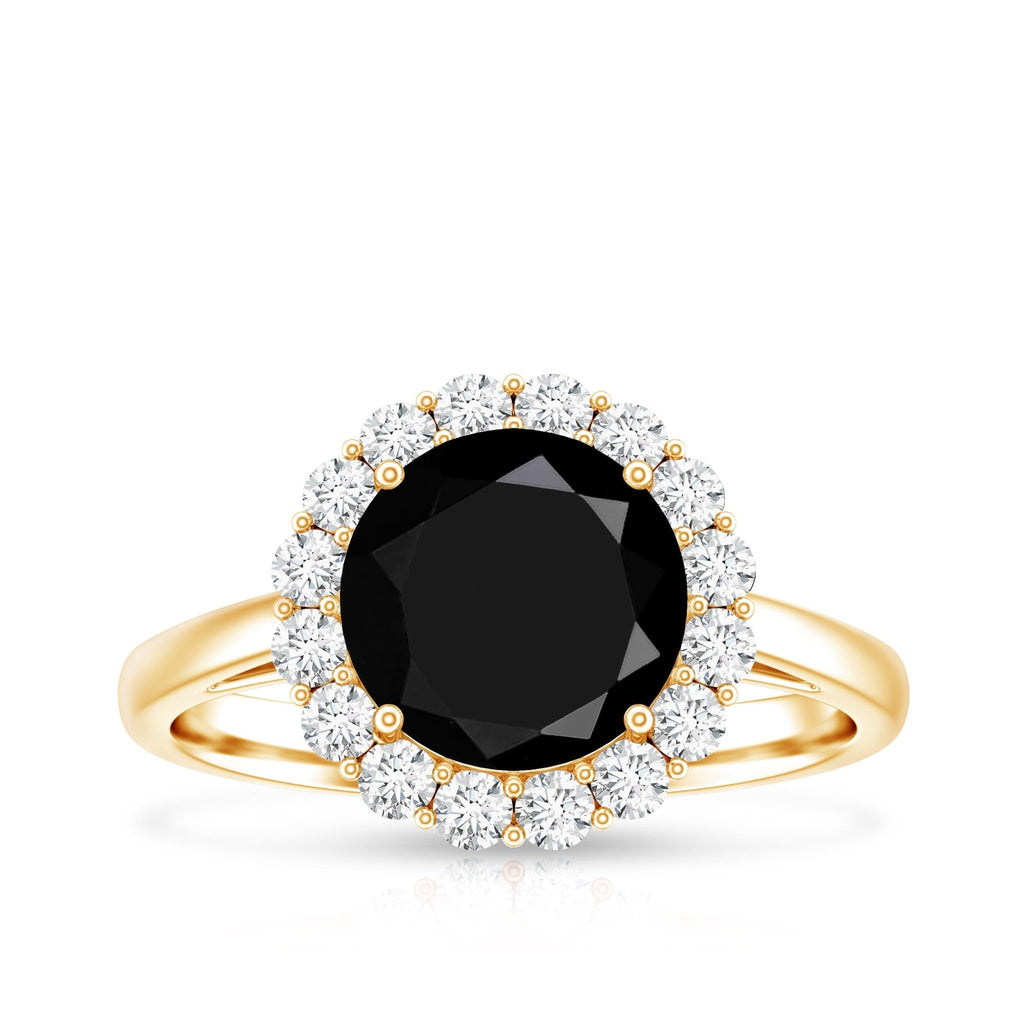 Natural 2.6 Carat Black Spinel Engagement Ring with Diamond Halo