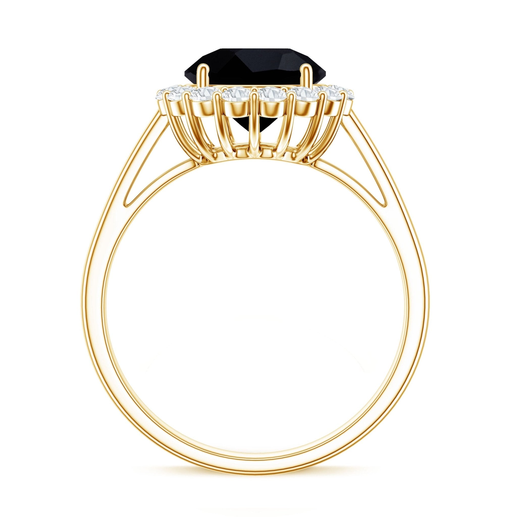 Natural 2.6 Carat Black Spinel Engagement Ring with Diamond Halo