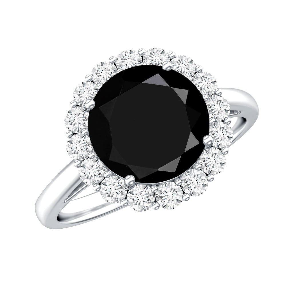 Natural 2.6 Carat Black Spinel Engagement Ring with Diamond Halo
