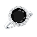 Natural 2.6 Carat Black Spinel Engagement Ring with Diamond Halo