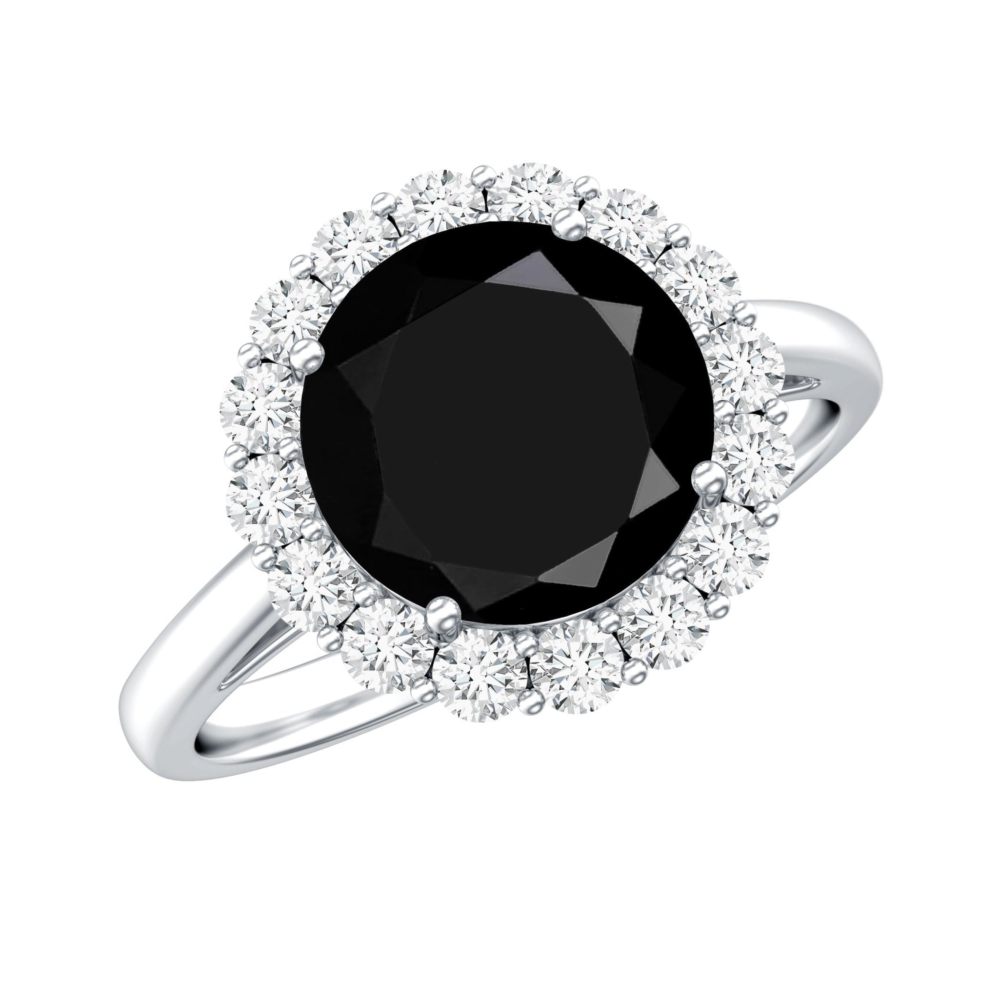 Natural 2.6 Carat Black Spinel Engagement Ring with Diamond Halo