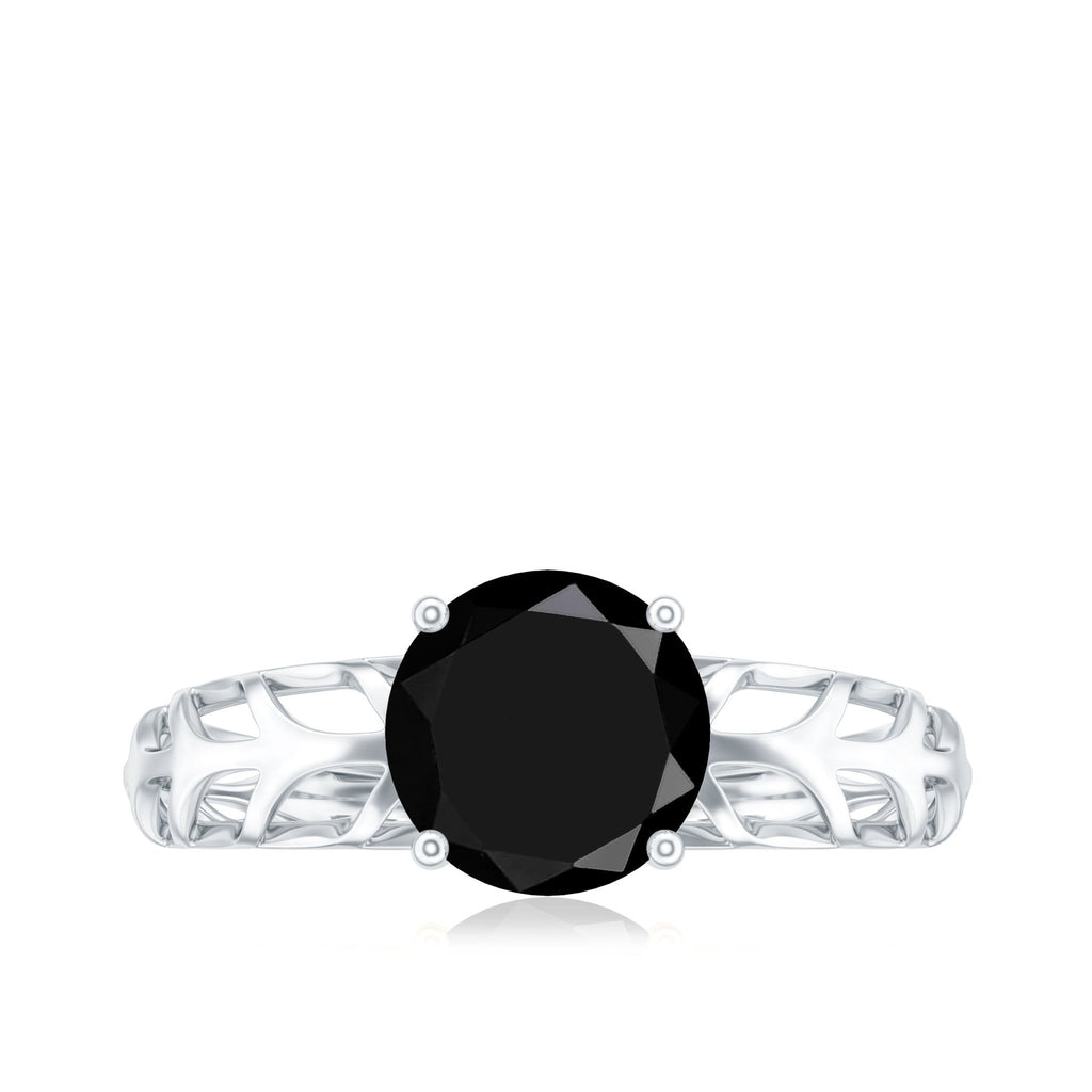 Natural 2.6 Carat Black Spinel Solitaire Engagement Ring for Women
