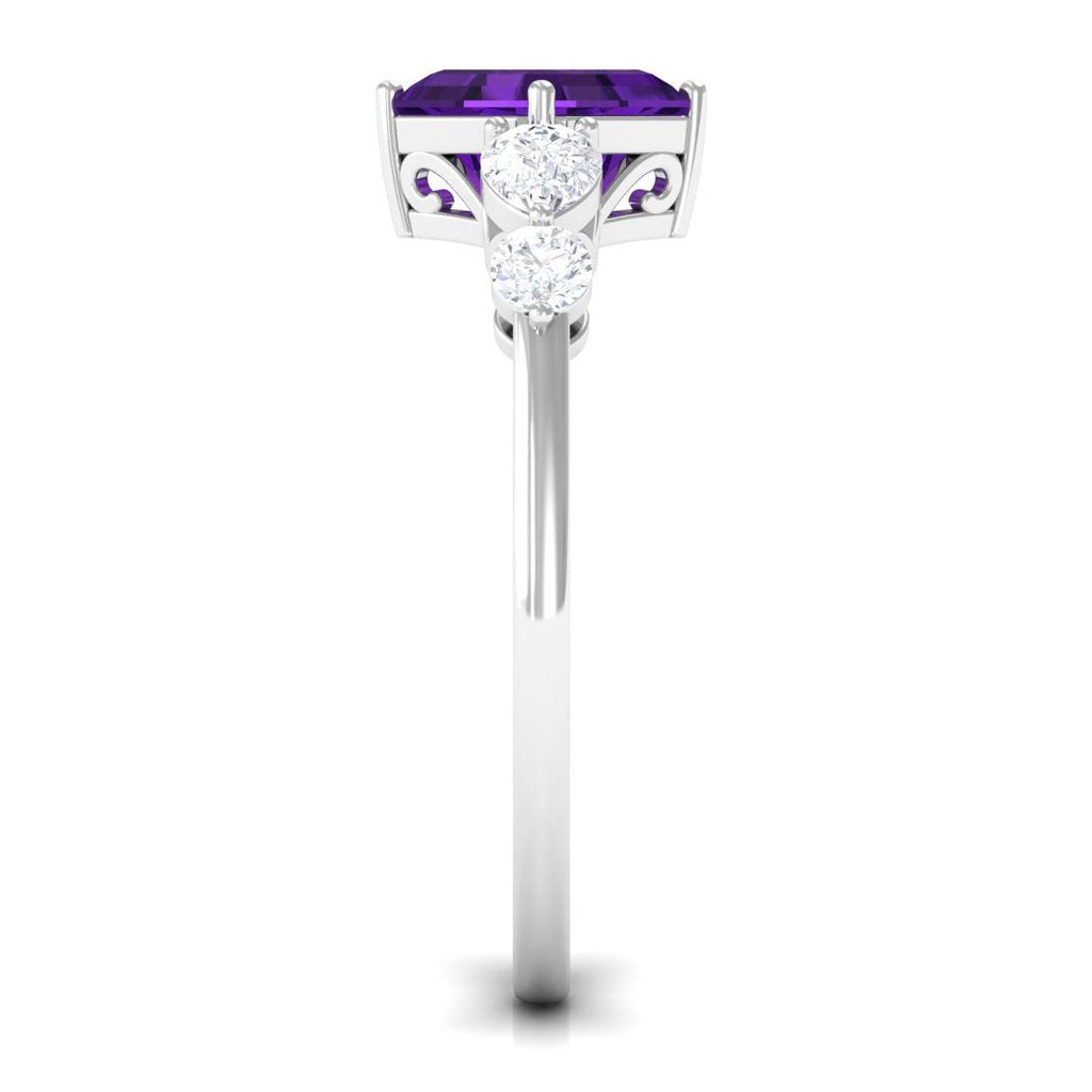 Natural 3 Carat Amethyst Asscher Cut Engagement Ring with Moissanite
