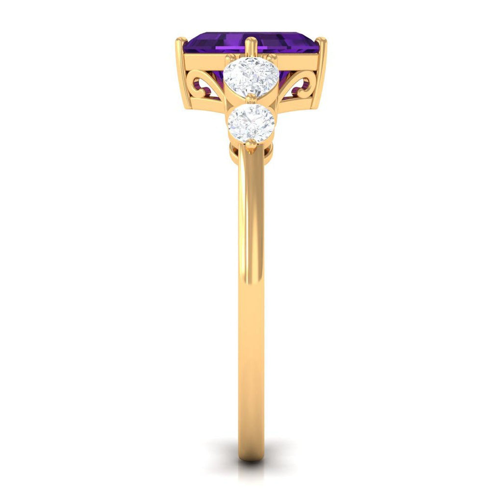 Natural 3 Carat Amethyst Asscher Cut Engagement Ring with Moissanite