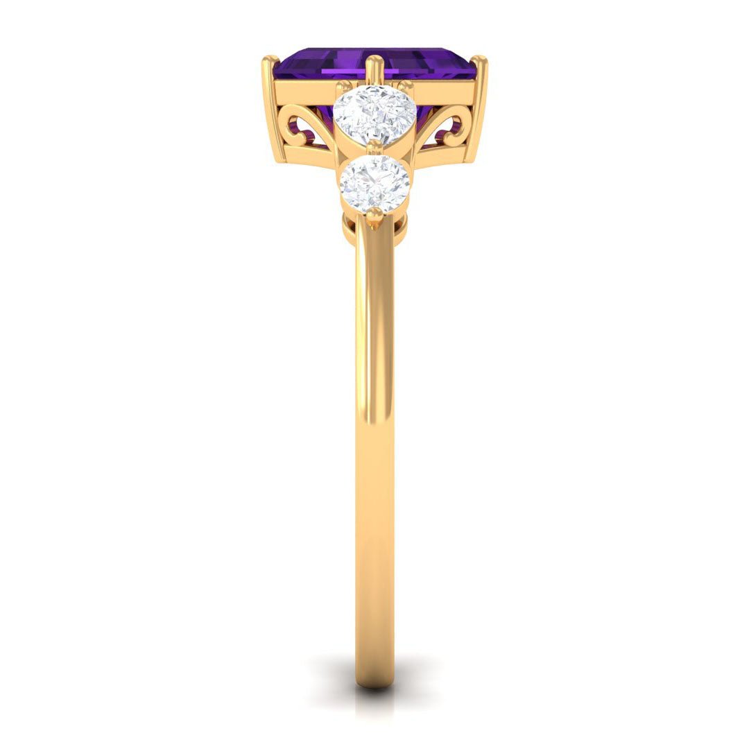 Natural 3 Carat Amethyst Asscher Cut Engagement Ring with Moissanite