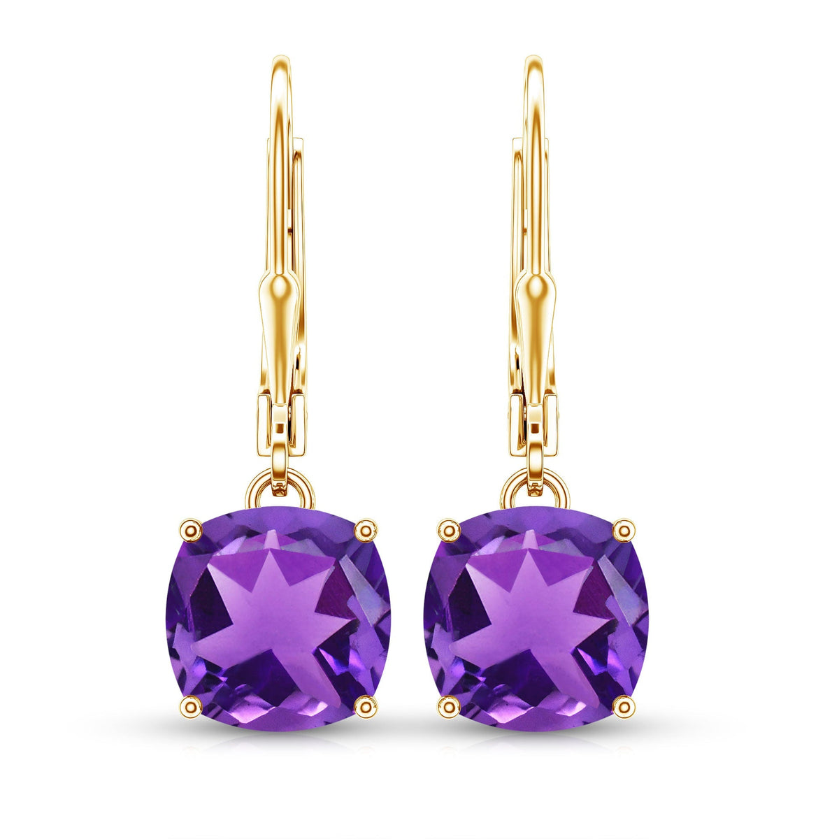 Natural 4.2 Carat Cushion Cut Amethyst Drop Earrings with Lever Back