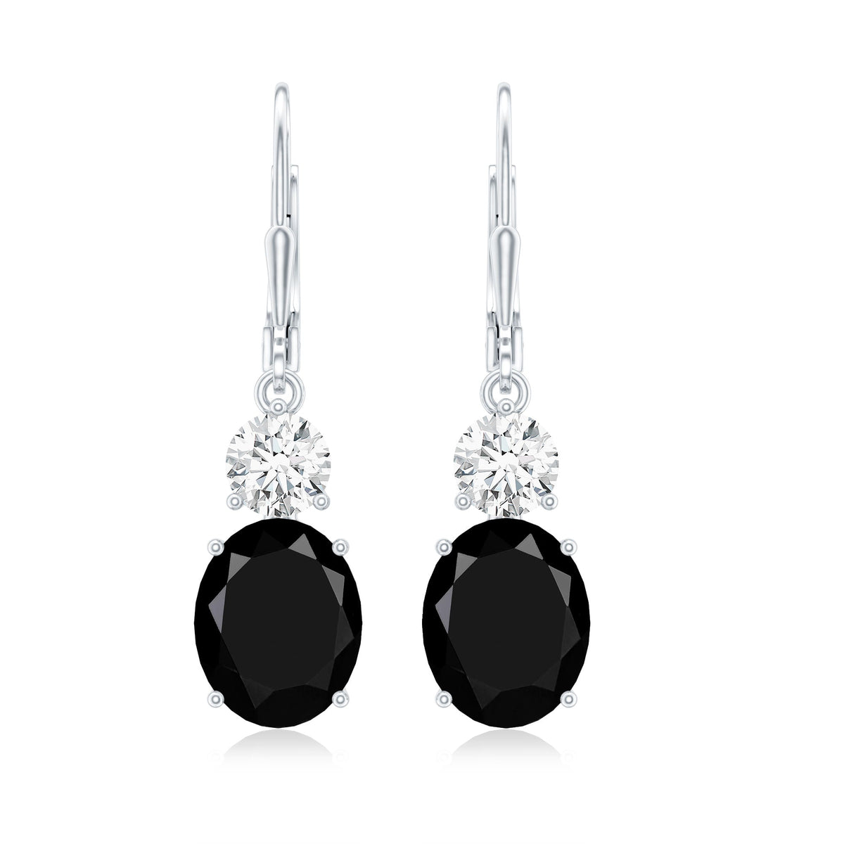 Natural 5 Carat Oval Black Onyx Drop Earrings with Lever Back