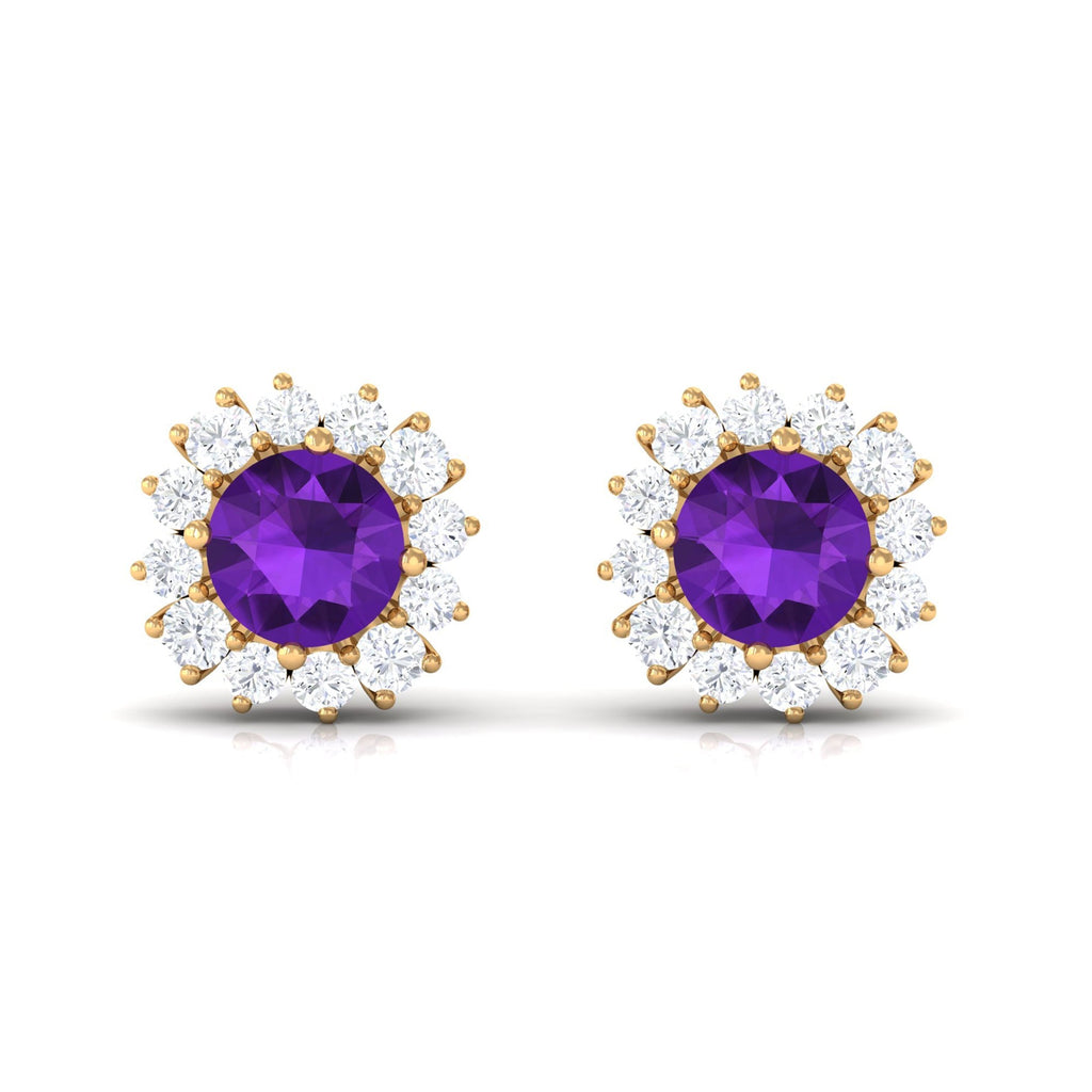 Natural Amethyst Classic Halo Stud Earring with Diamond