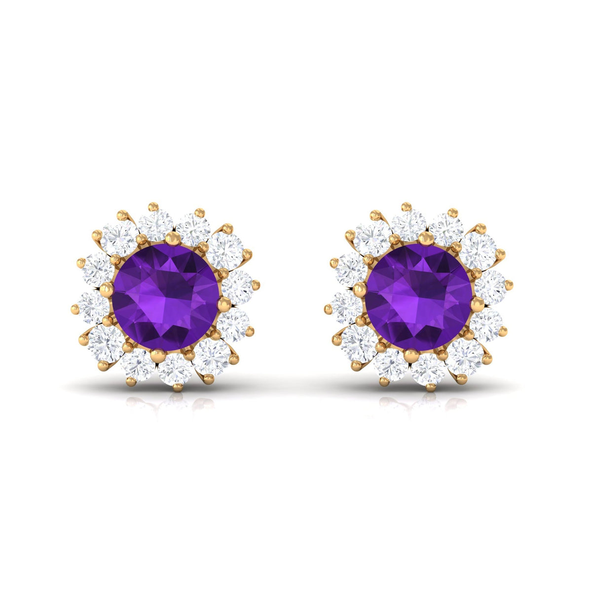 Natural Amethyst Classic Halo Stud Earring with Diamond