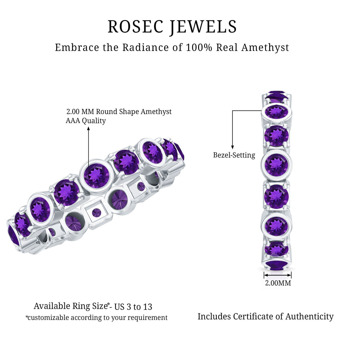 Natural Amethyst Eternity Wedding Band in Gold Plated Silver