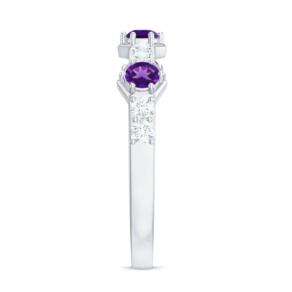 Natural Amethyst Half Eternity Ring with Diamond