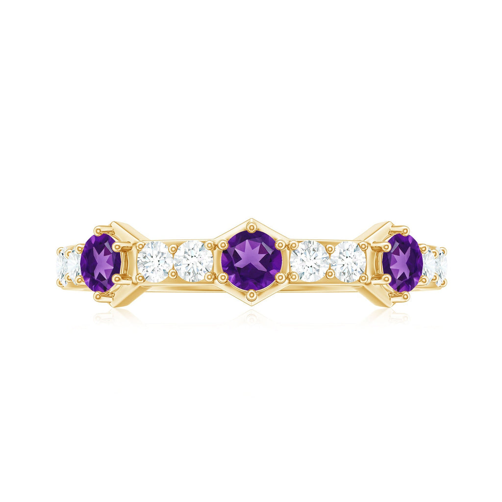 Natural Amethyst Half Eternity Ring with Diamond