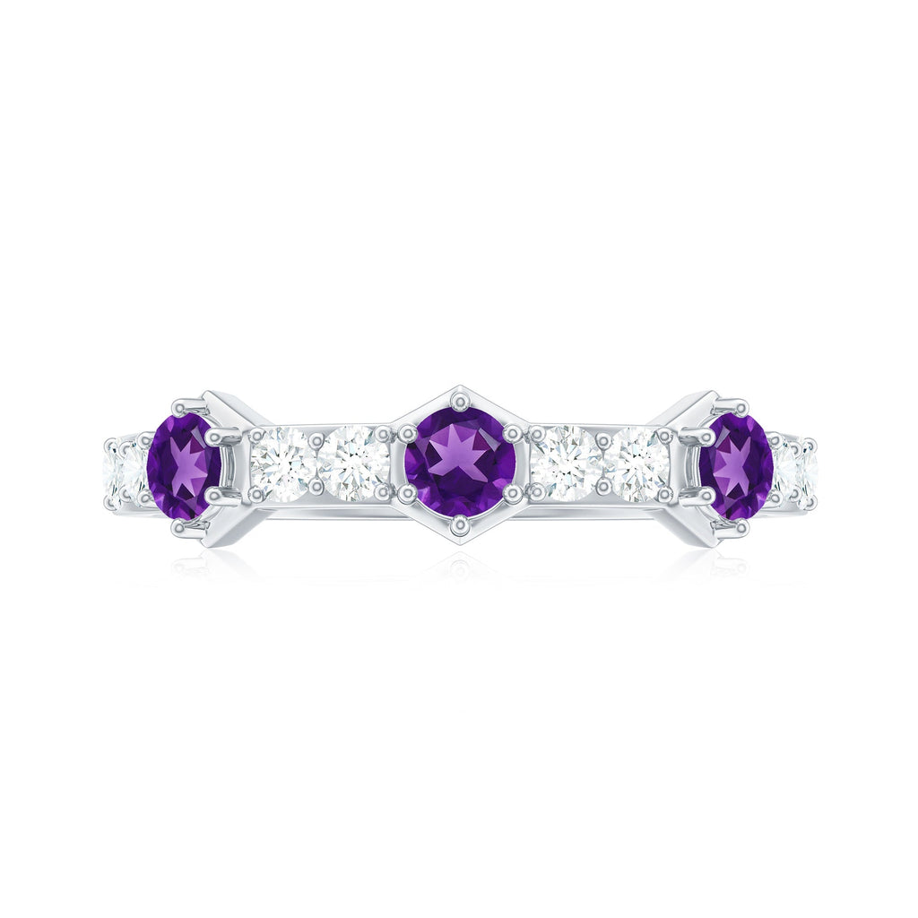 Natural Amethyst Half Eternity Ring with Diamond