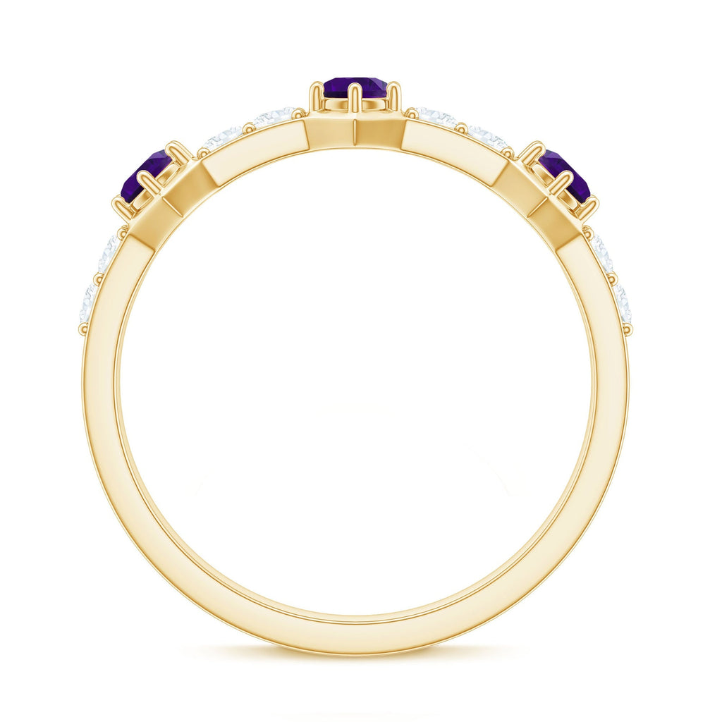 Natural Amethyst Half Eternity Ring with Diamond