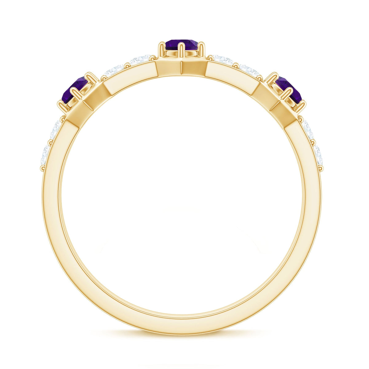 Natural Amethyst Half Eternity Ring with Diamond