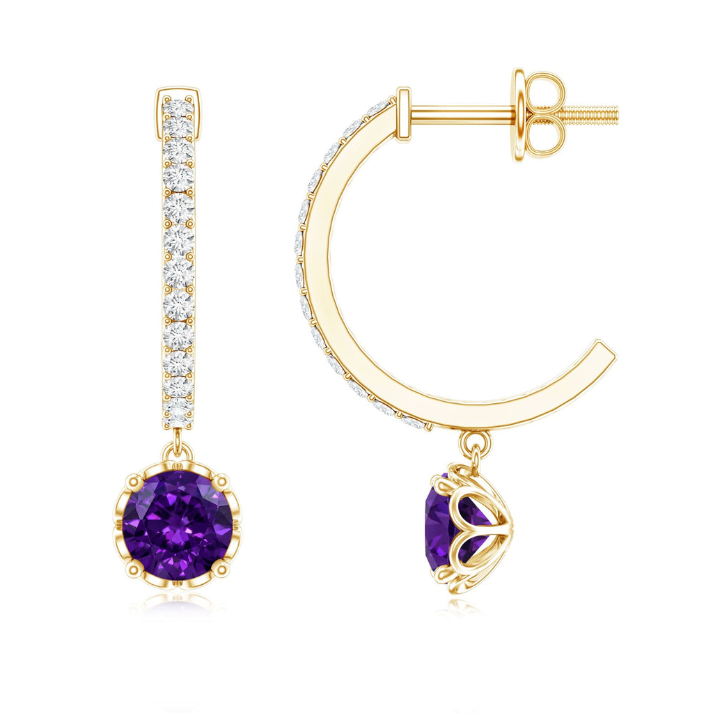 Natural Amethyst Hoop Drop Earrings with Diamond