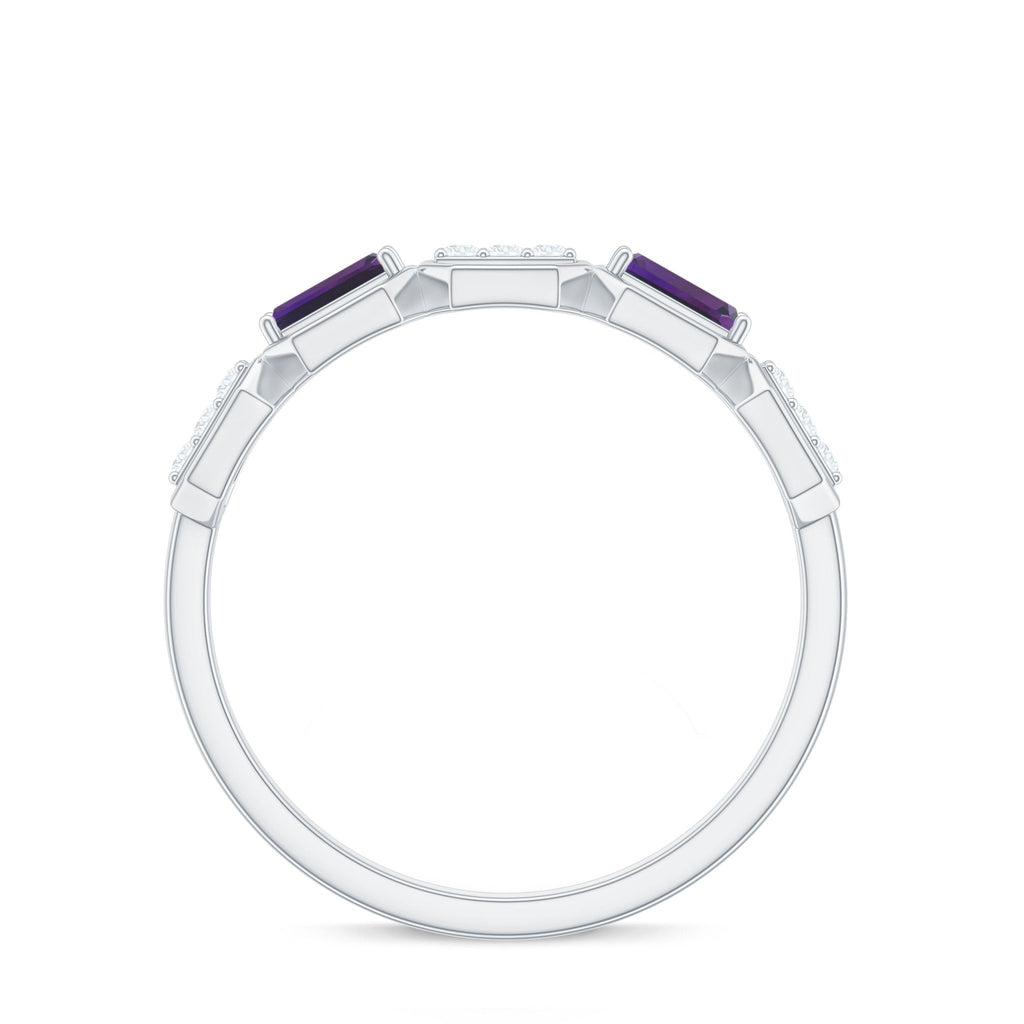 Natural Baguette Amethyst Half Eternity Wedding Band with Diamond