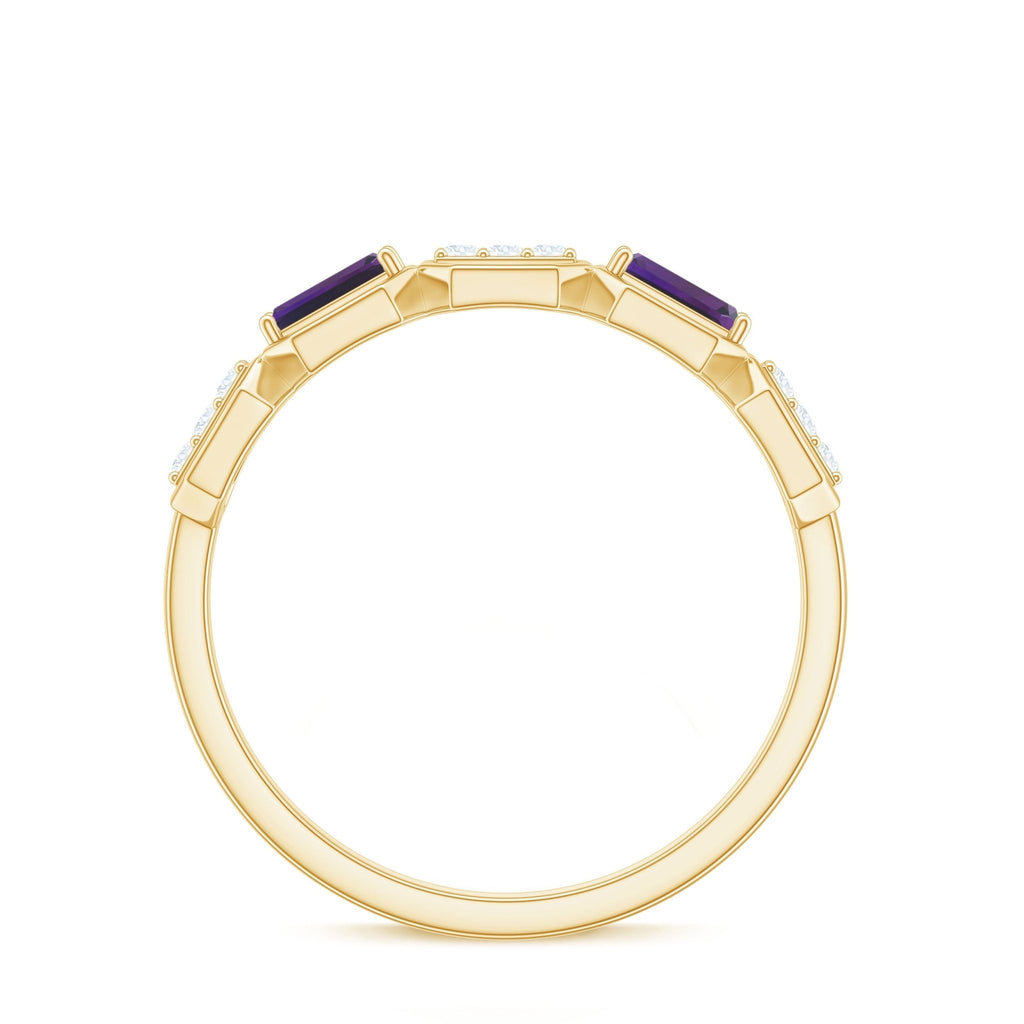 Natural Baguette Amethyst Half Eternity Wedding Band with Diamond