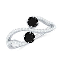 Natural Black Onyx 2 Stone Promise Ring with Diamond