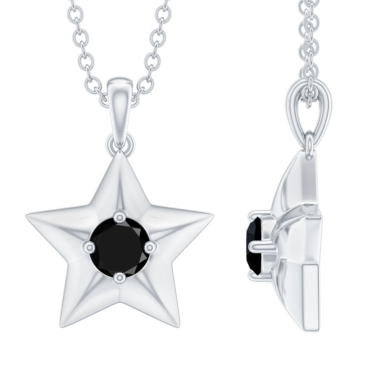 Natural Black Onyx Star Pendant Necklace for Women